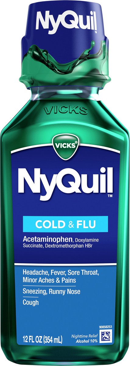slide 2 of 2, NyQuil Vicks NyQuil Cold & Flu Medicine Liquid - 12 fl oz, 12 fl oz