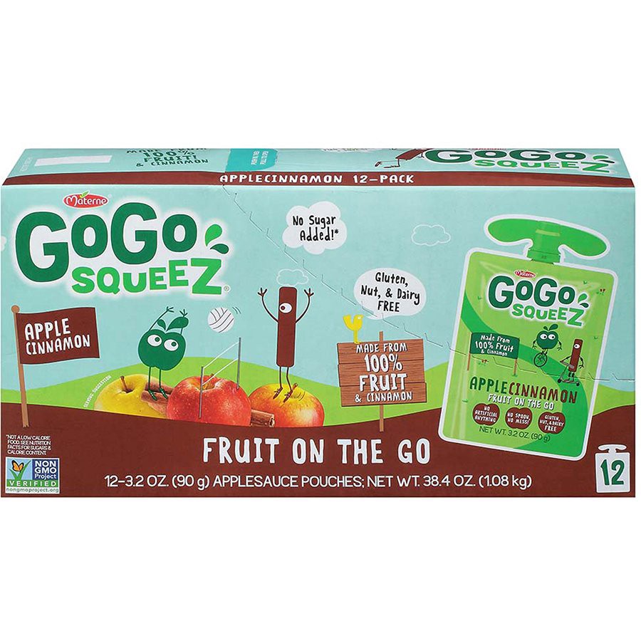 slide 1 of 6, GoGo squeeZ 12-Pack Apple Cinnamon Applesauce 12 Pouches 3.2 oz Pouch 12 ea, 12 ct