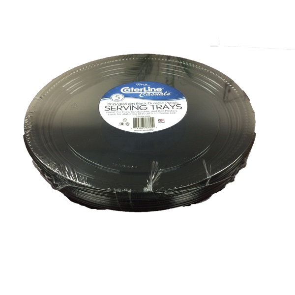 slide 1 of 1, CaterLine Tray Plastic Round Black 12 Inch, 5 ct