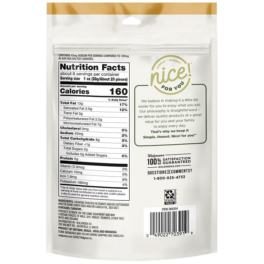 slide 2 of 5, Nice! Lightly Salted Whole cashews Lightly Sea Salted, Lightly Sea Salted, 8.5 oz