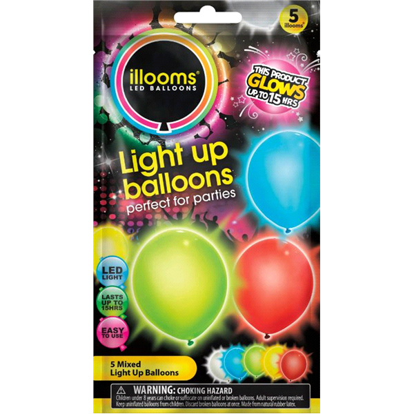 slide 1 of 1, Unique 9" Assorted Bold LED Light Up Balloons, 5 ct