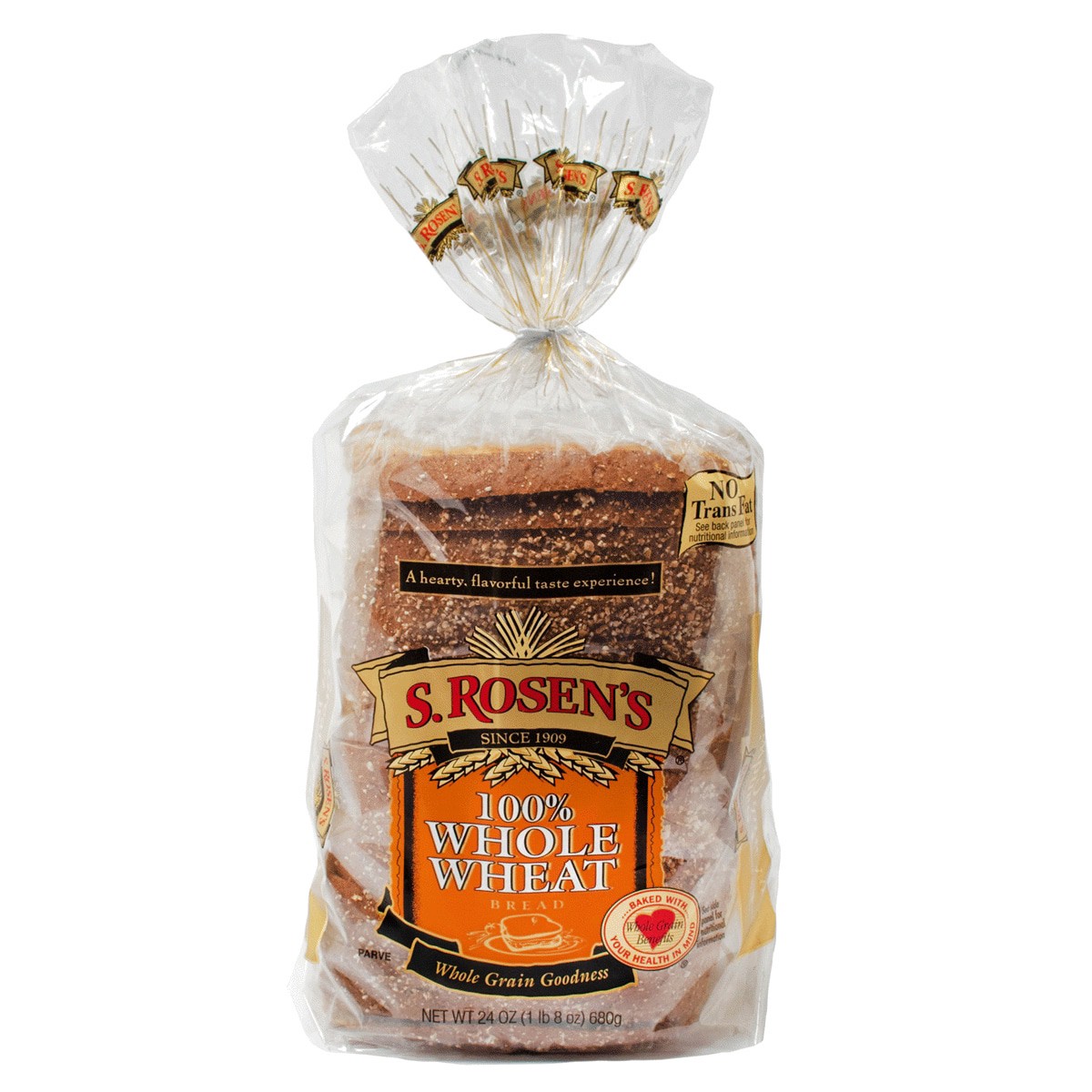 slide 1 of 1, S. Rosen's Rosen 100% Whole Wheat Bread, 24 oz