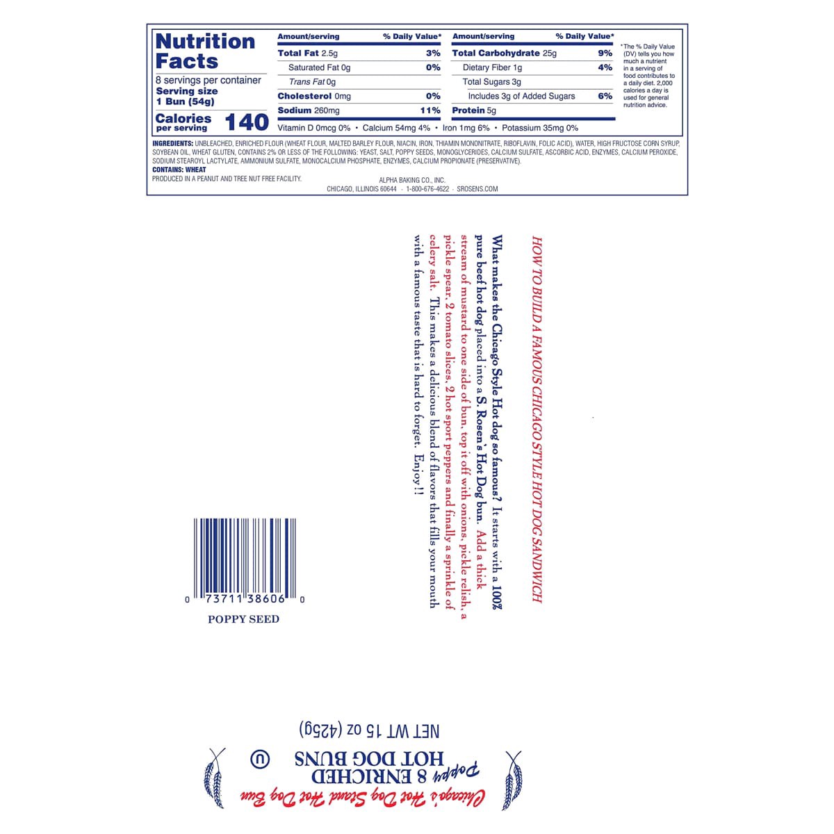 slide 2 of 2, S Rosens Poppy Seed Hot Dog Buns 8 ea, 8 ct