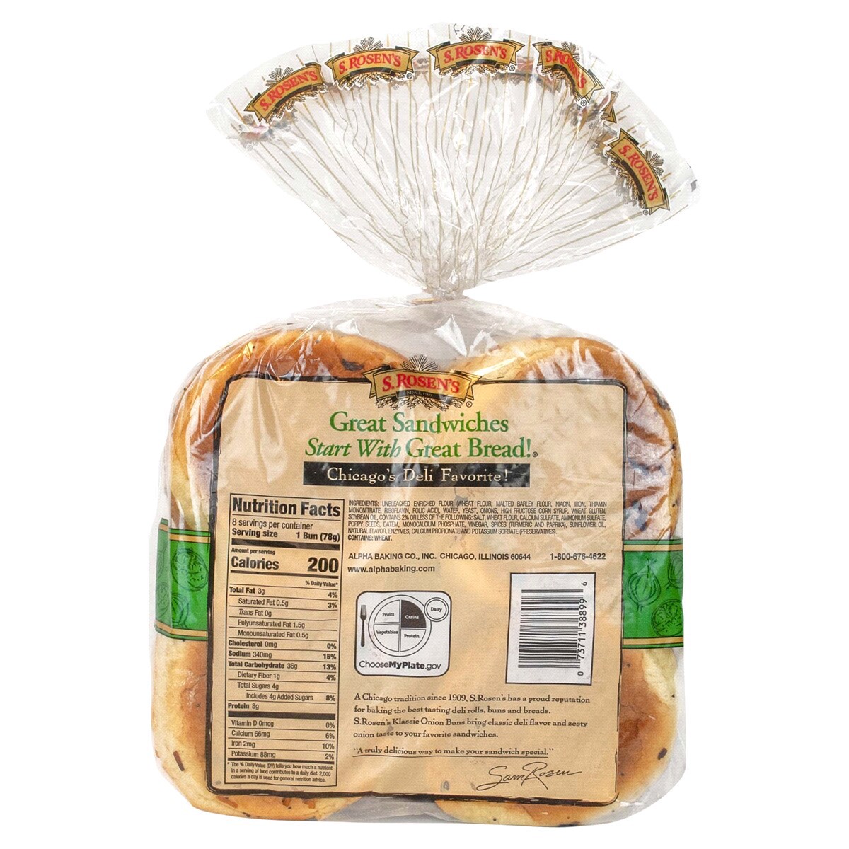 slide 5 of 5, S. Rosen's Buns, Onion, Klassic, 8 ct