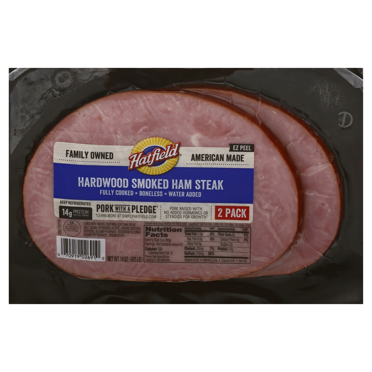 slide 1 of 1, Hatfield 2 Pack Boneless Hardwood Smoked Ham Steak 14 oz, 