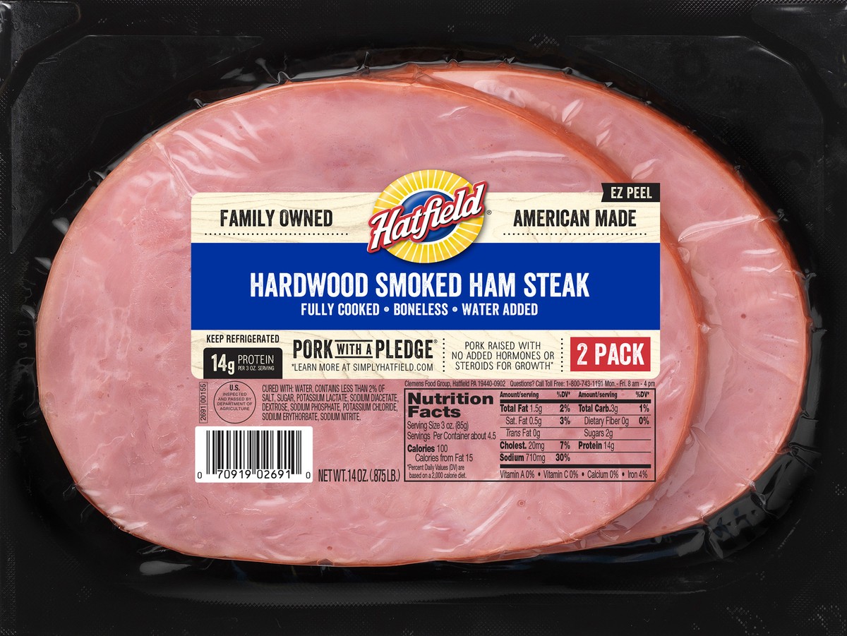 slide 4 of 7, Hatfield 2 Pack Boneless Hardwood Smoked Ham Steak 14 oz, 2 ct
