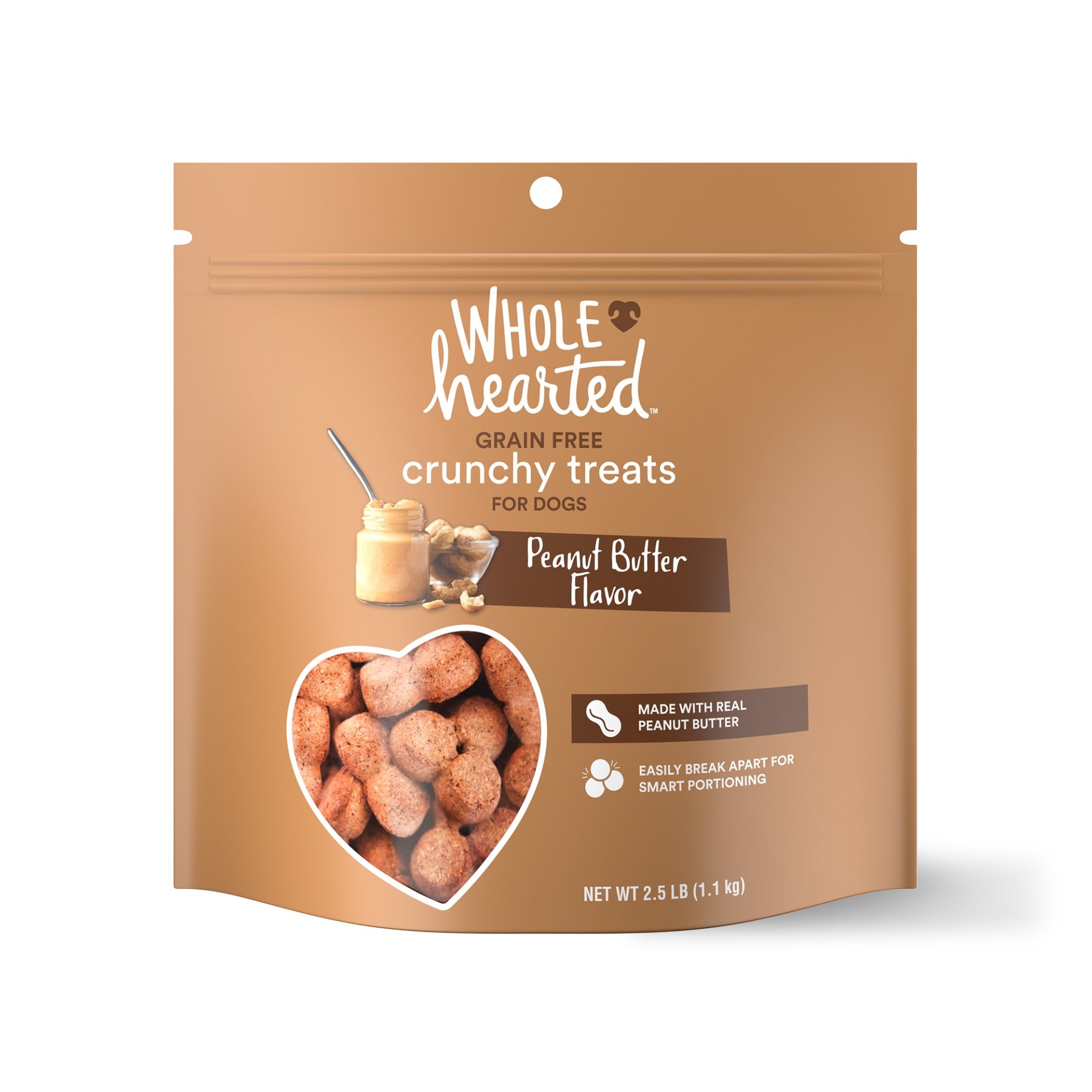 slide 1 of 1, WholeHearted Grain Free Peanut Butter Dog Treats, 44 oz