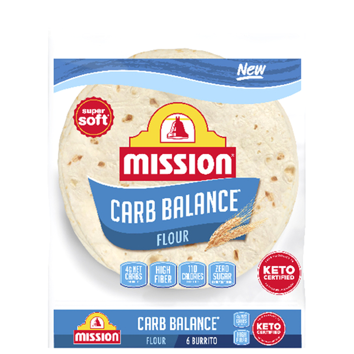 slide 1 of 5, Mission Carb Balance Super Soft Flour Tortilla Wraps 6 ea, 6 ct