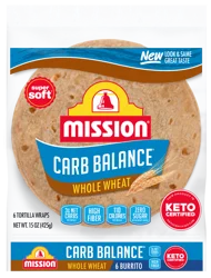 Mission Carb Balance Super Soft Whole Wheat Burrito Tortilla Wraps 6 ea
