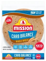 Mission Carb Balance Super Soft Whole Wheat Burrito Tortilla Wraps 6 ea