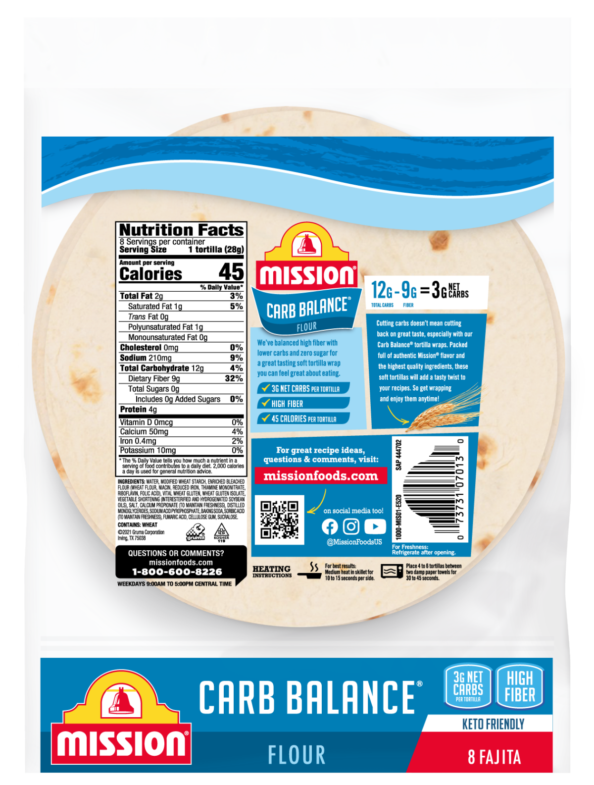 slide 2 of 2, Mission Carb Balance Tortilla Wraps 8 Each, 8 ct