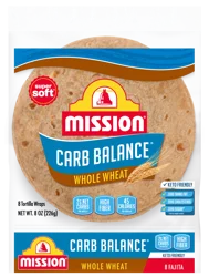 Mission Carb Balance Whole Wheat Flour Tortillas, Fajita Size, 8 Count