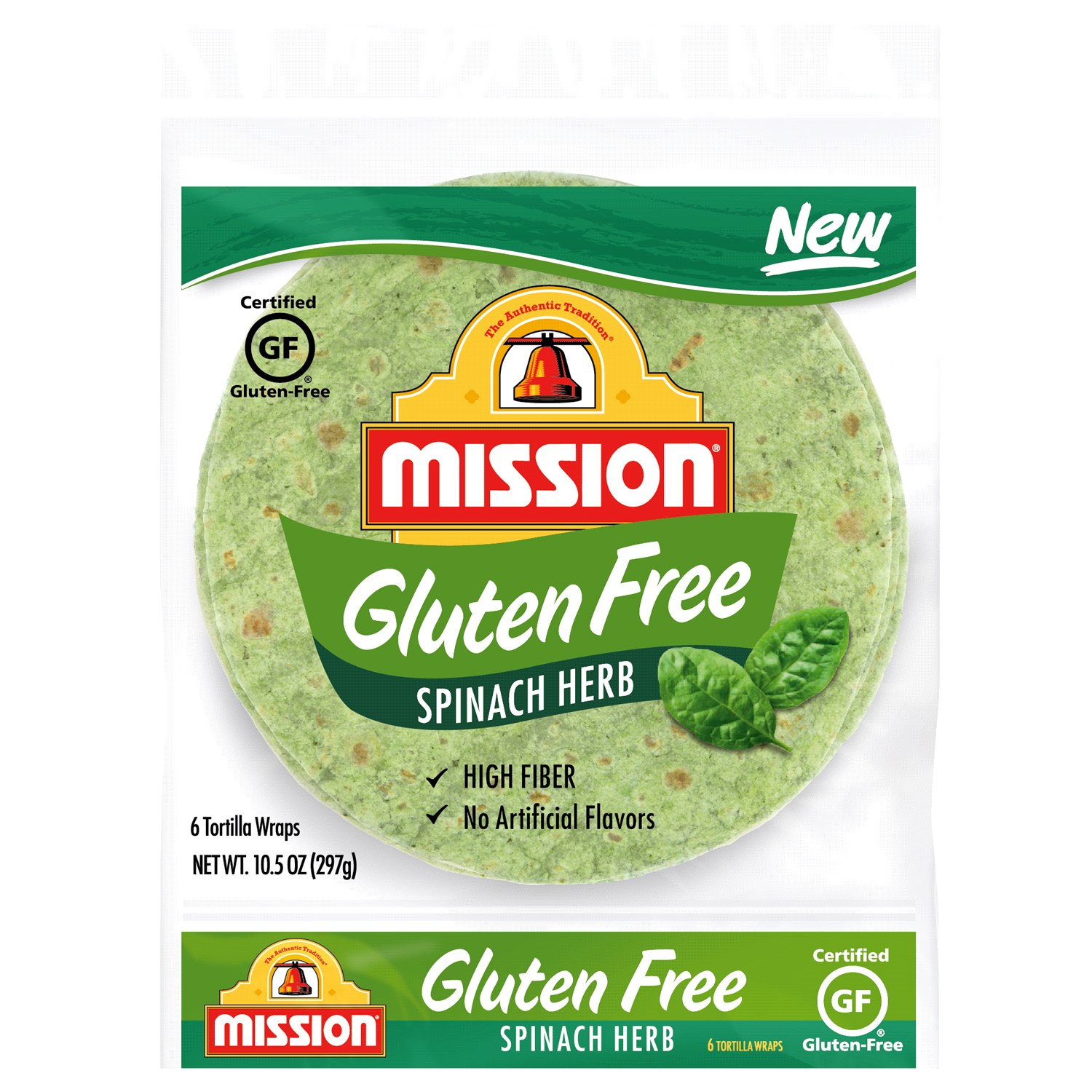 slide 1 of 2, Mission Gluten Free Spinach Herb Tortilla Wraps 6.0 ea, 6.0 ea