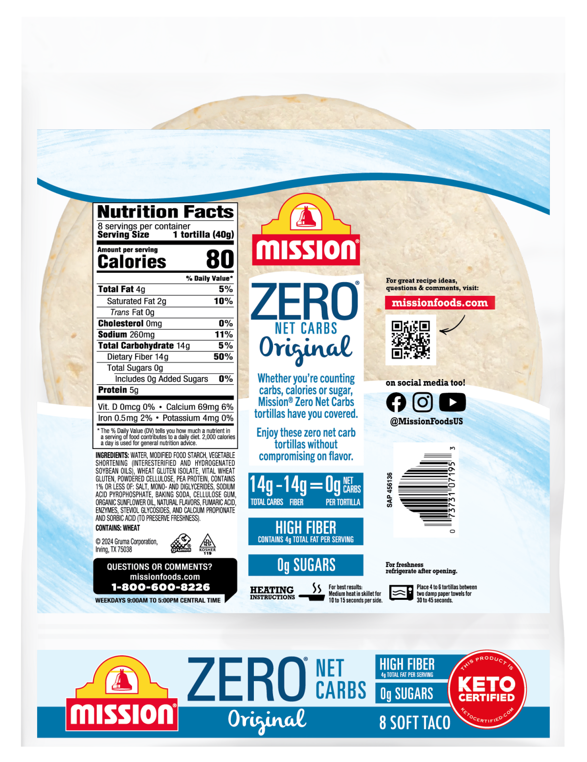 slide 3 of 5, Mission Zero Net Carb Soft Taco Flour Tortillas, 11.29 oz