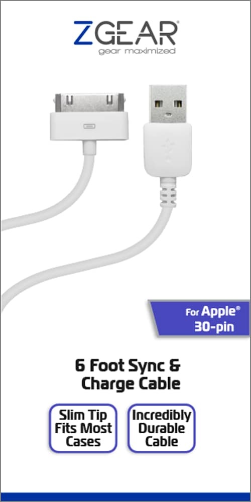 slide 1 of 1, Mobile Market Extended-Length 30-Pin-To-Usb Sync And Charge Cable, 6 ft