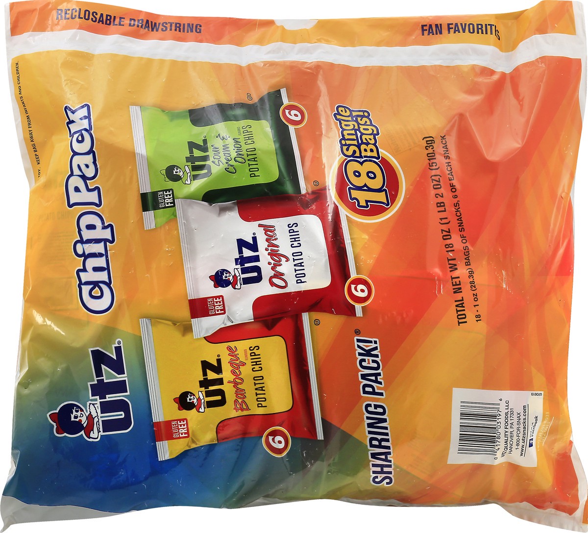 slide 9 of 10, Utz Variety 18 Pack Potato Chips 18 - 1 oz Bags, 18 ct