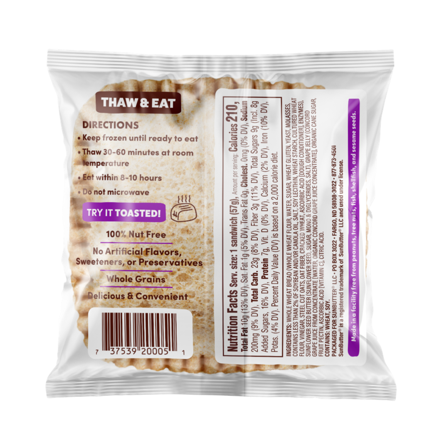 slide 5 of 5, SunButter Jammies Sunflower Seed Butter and Grape Jelly Sandwich 8 Oz, 4 ct