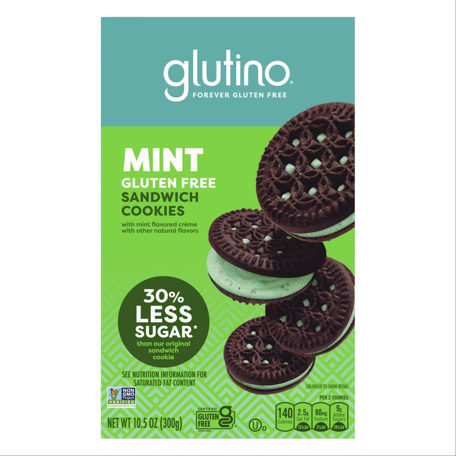 slide 1 of 2, Glutino Sandwich Cookies, Gluten Free, Mint - 10.5 oz, 10.5 oz