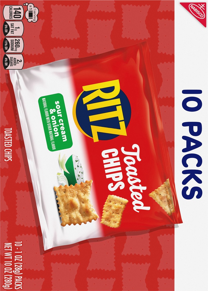 slide 12 of 14, RITZ Toasted Chips Sour Cream and Onion Crackers, 10 - 1.0 oz Snack Packs, 10 ct