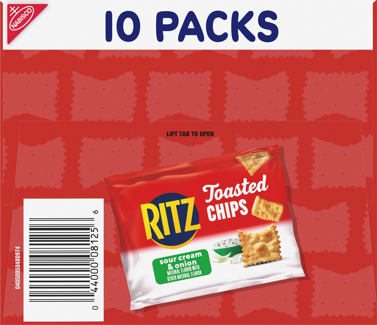 slide 2 of 14, RITZ Toasted Chips Sour Cream and Onion Crackers, 10 - 1.0 oz Snack Packs, 10 ct