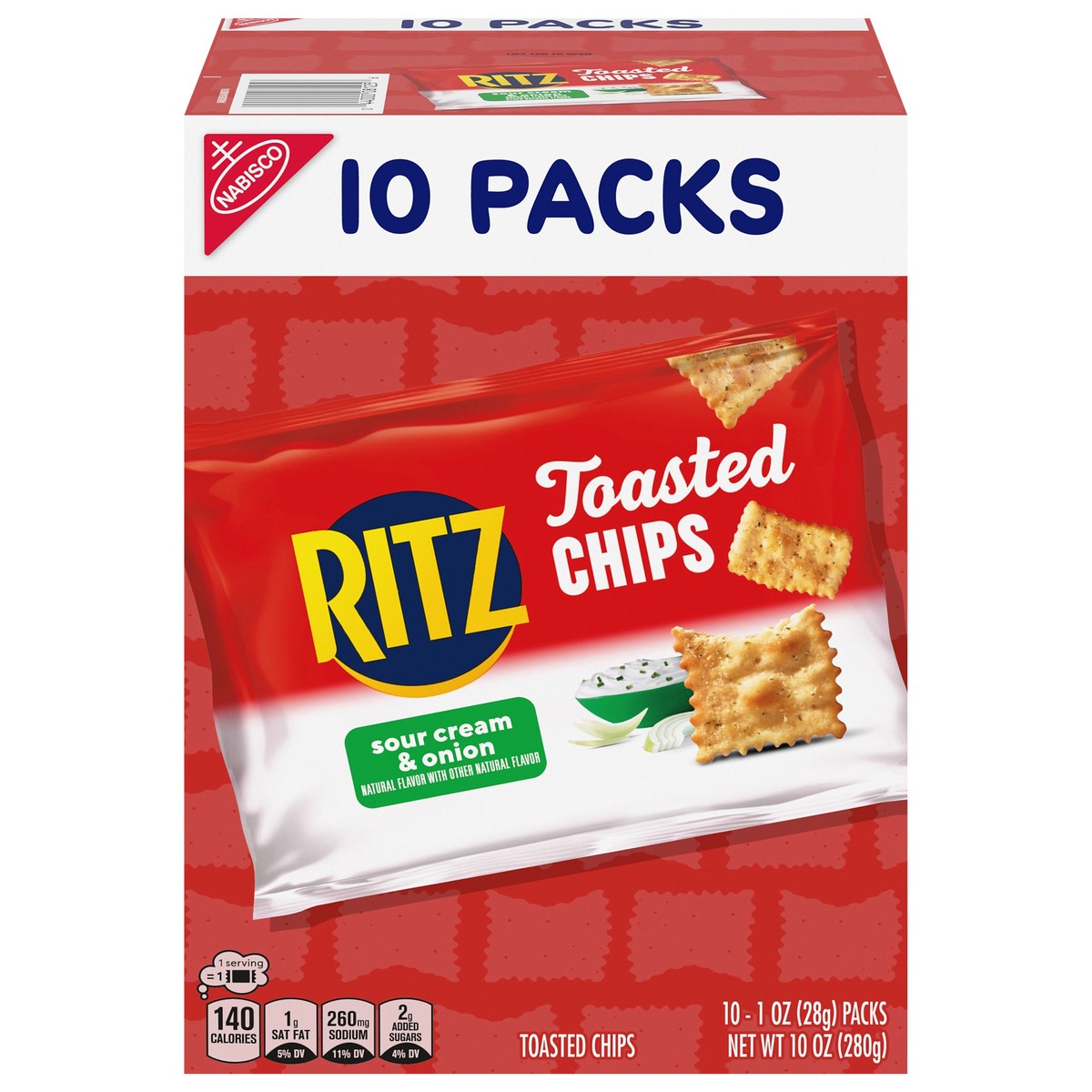 slide 13 of 14, RITZ Toasted Chips Sour Cream and Onion Crackers, 10 - 1.0 oz Snack Packs, 10 ct