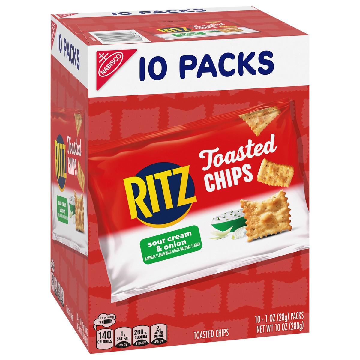 slide 6 of 14, RITZ Toasted Chips Sour Cream and Onion Crackers, 10 - 1.0 oz Snack Packs, 10 ct