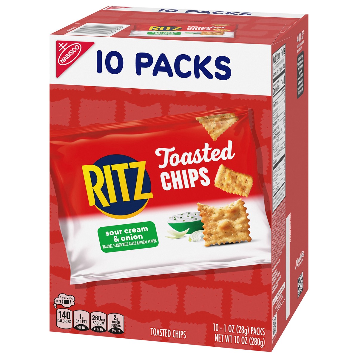 slide 9 of 14, RITZ Toasted Chips Sour Cream and Onion Crackers, 10 - 1.0 oz Snack Packs, 10 ct