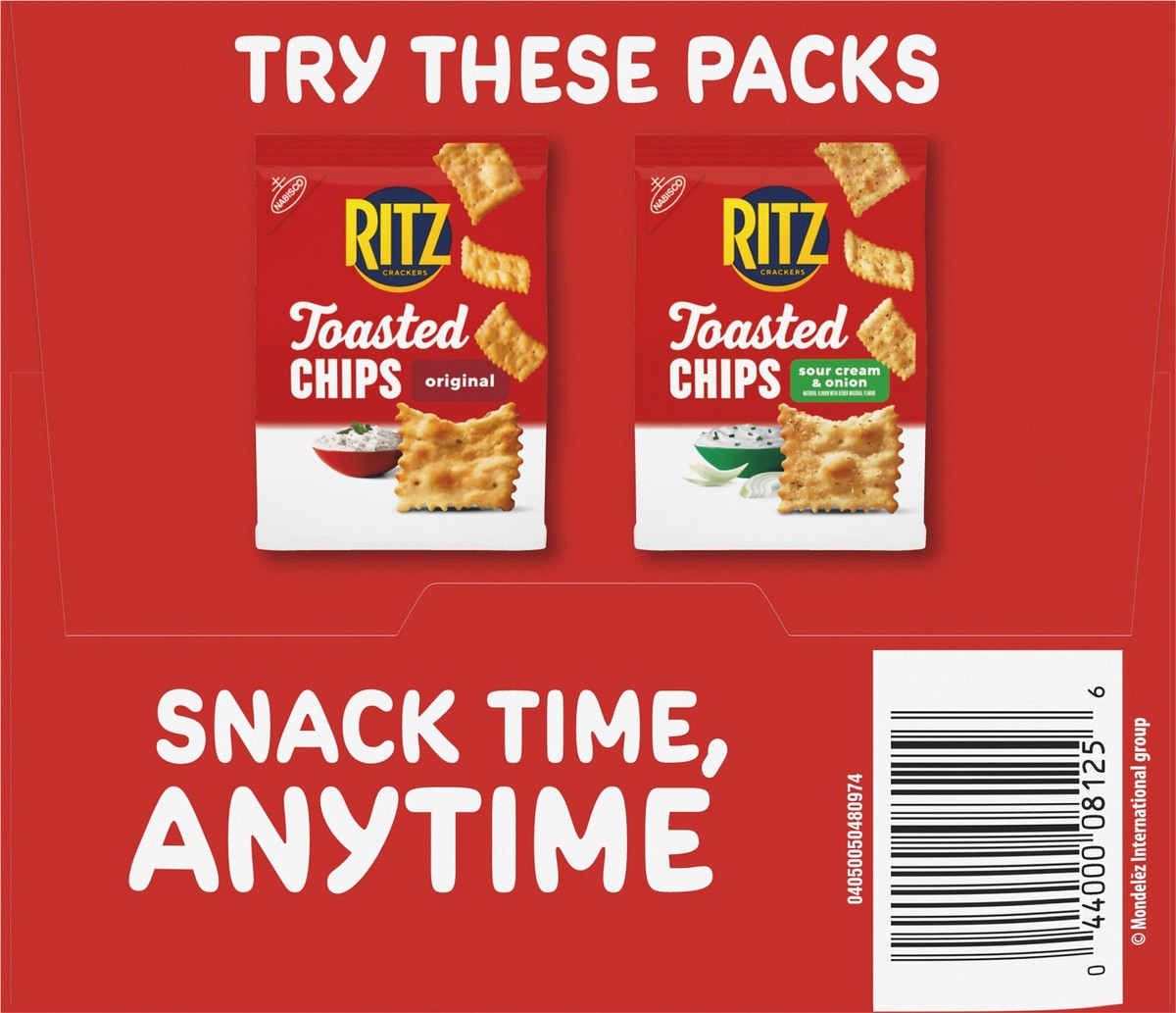 slide 10 of 14, RITZ Toasted Chips Sour Cream and Onion Crackers, 10 - 1.0 oz Snack Packs, 10 ct