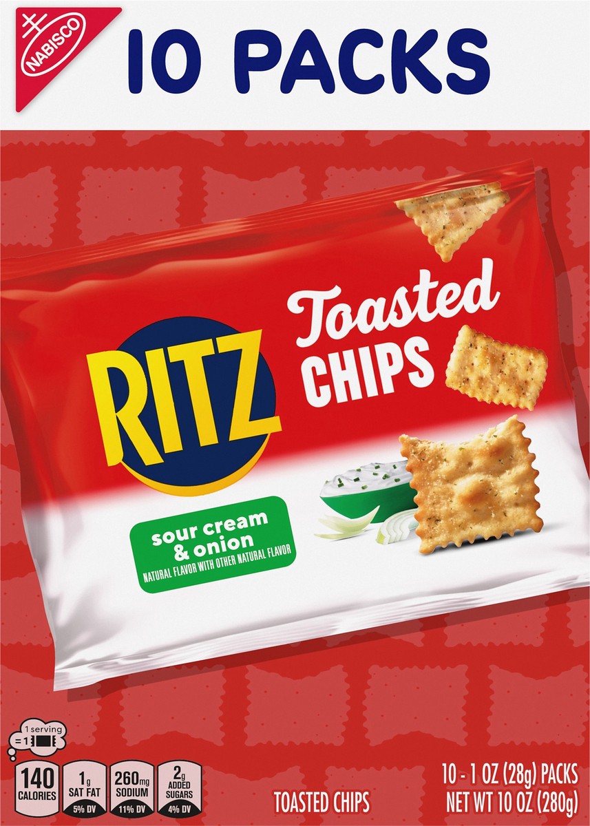 slide 14 of 14, RITZ Toasted Chips Sour Cream and Onion Crackers, 10 - 1.0 oz Snack Packs, 10 ct