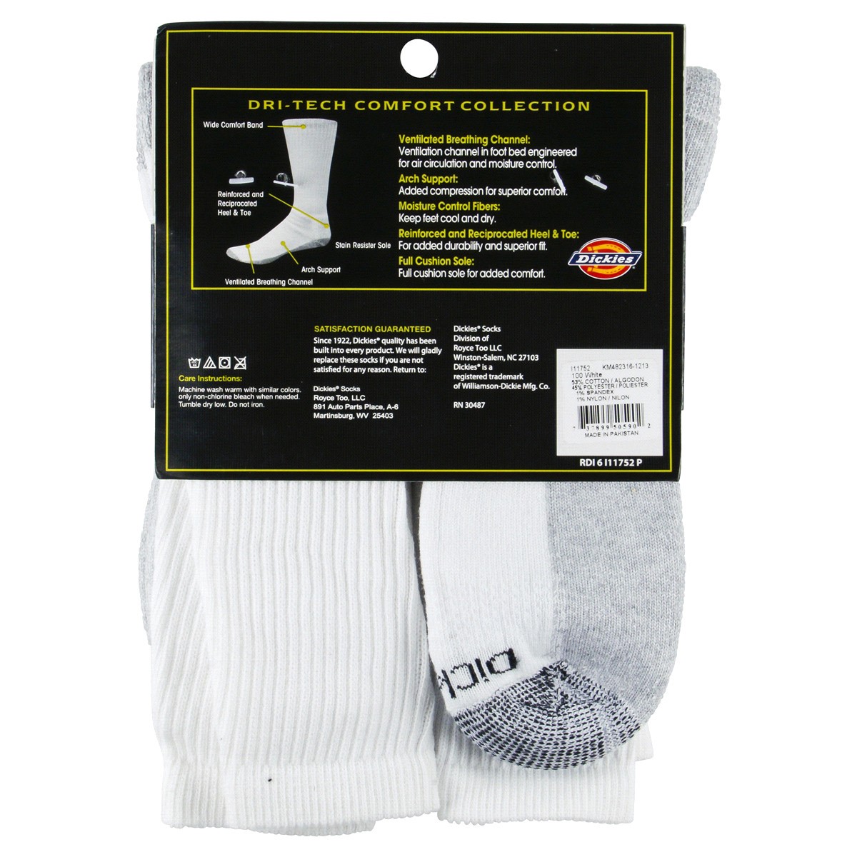 slide 2 of 2, Dickies Dri-Tech Comfort Moisture Control Crew, 6 Pair, Size 13-15, 6 ct