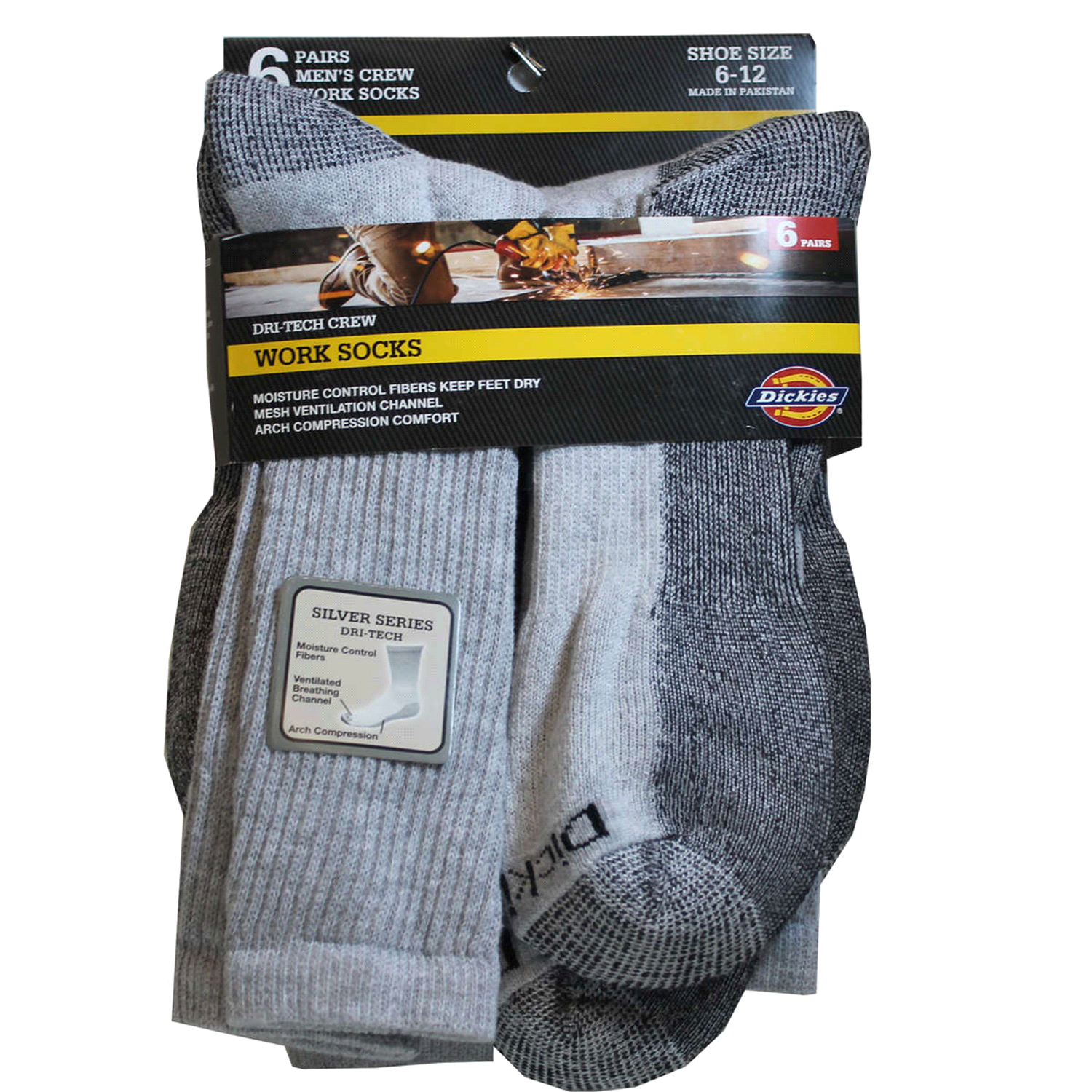 slide 1 of 1, Dickies Dri Tech Moisture Control Crew Sock 6 Pair, 6 ct