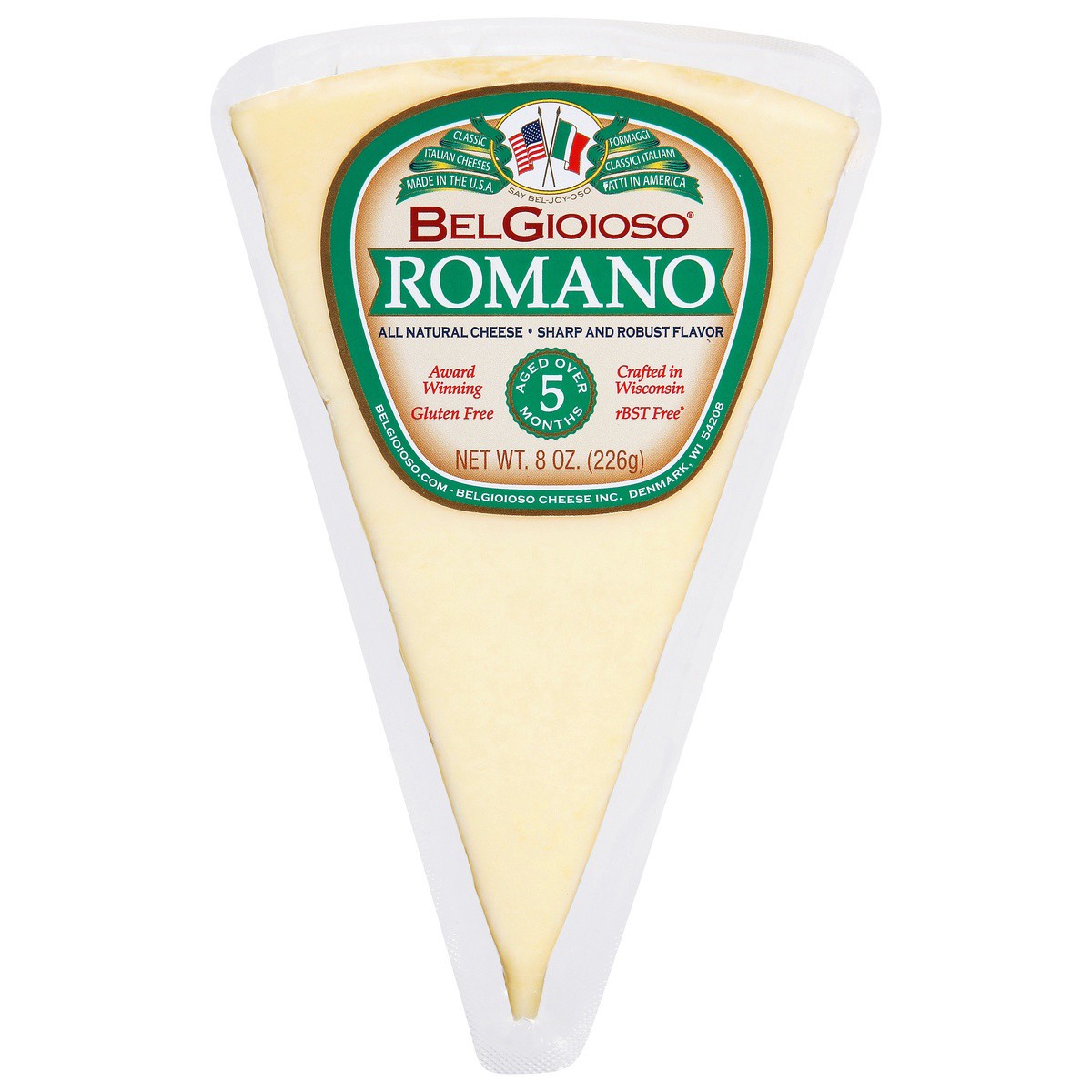 slide 1 of 2, BelGioioso Romano Cheese Wedge, 8 oz, 