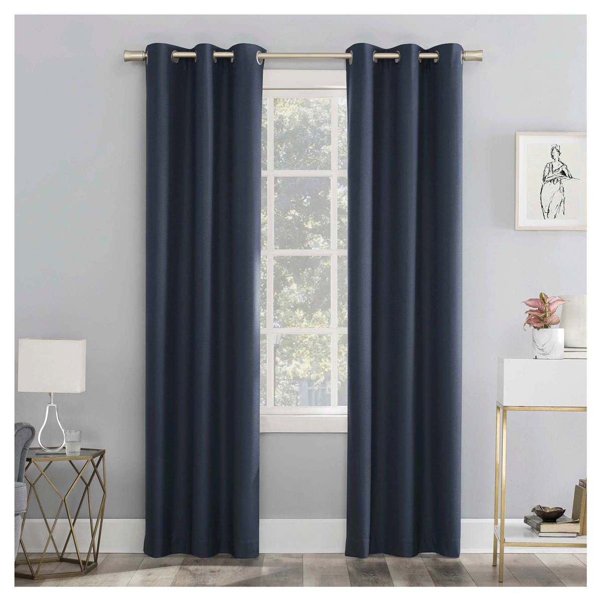 slide 1 of 5, Sun Zero Doret Blackout Panel Pair Navy 74x84", 1 ct