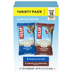 CLIF BAR - Energy Protein Bars - Chocolate Chip and Chocolate Brownie - Variety Pack - Made with Organic Oats - Energy Bars - Non-GMO - (15 Pack)