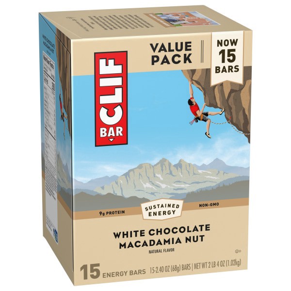 slide 8 of 17, CLIF BAR - White Chocolate Macadamia Nut Flavor - Made with Organic Oats - 9g Protein - Non-GMO - Plant Based - Energy Bars - 2.4 oz. (15 Pack), 15 ct; 2.4 oz