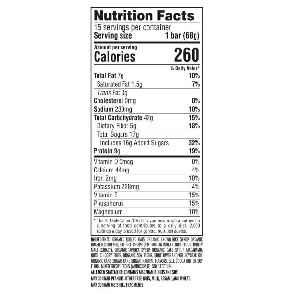 slide 6 of 17, CLIF BAR - White Chocolate Macadamia Nut Flavor - Made with Organic Oats - 9g Protein - Non-GMO - Plant Based - Energy Bars - 2.4 oz. (15 Pack), 15 ct; 2.4 oz