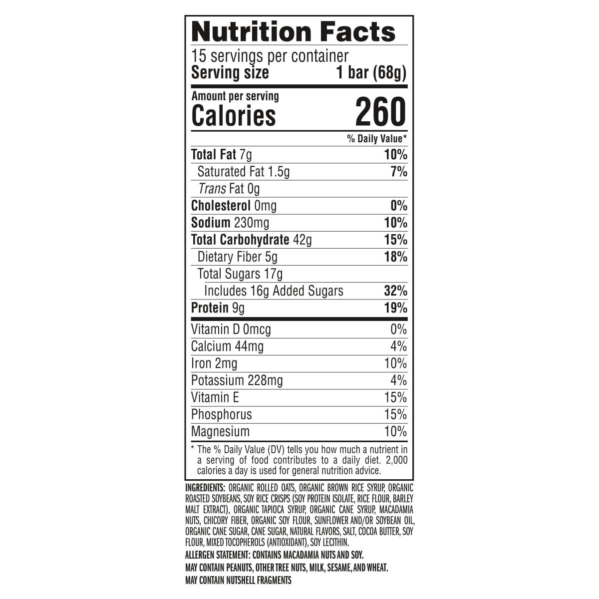 slide 4 of 17, CLIF BAR - White Chocolate Macadamia Nut Flavor - Made with Organic Oats - 9g Protein - Non-GMO - Plant Based - Energy Bars - 2.4 oz. (15 Pack), 15 ct; 2.4 oz