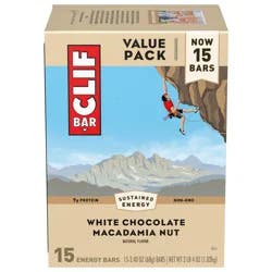 CLIF BAR - White Chocolate Macadamia Nut Flavor - Made with Organic Oats - 9g Protein - Non-GMO - Plant Based - Energy Bars - 2.4 oz. (15 Pack)