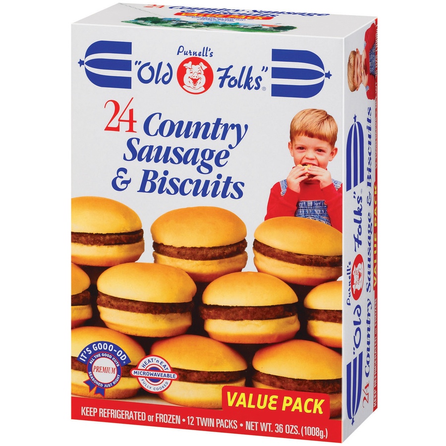 slide 3 of 8, Purnell's "Old Folks" 12 Twin Packs Country Sausage & Biscuits, 24 ct; 36 oz