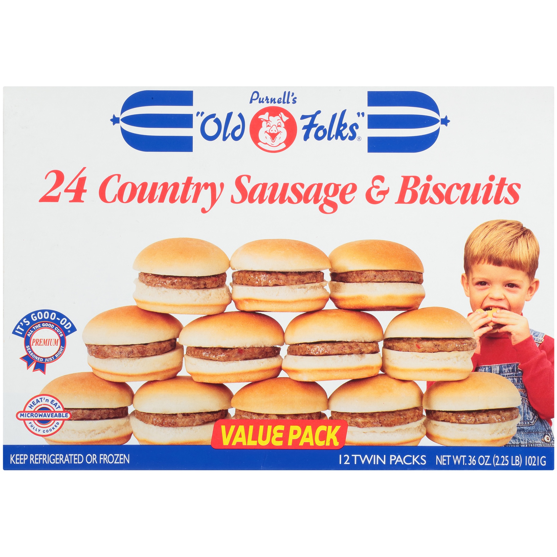 slide 6 of 8, Purnell's "Old Folks" 12 Twin Packs Country Sausage & Biscuits, 24 ct; 36 oz