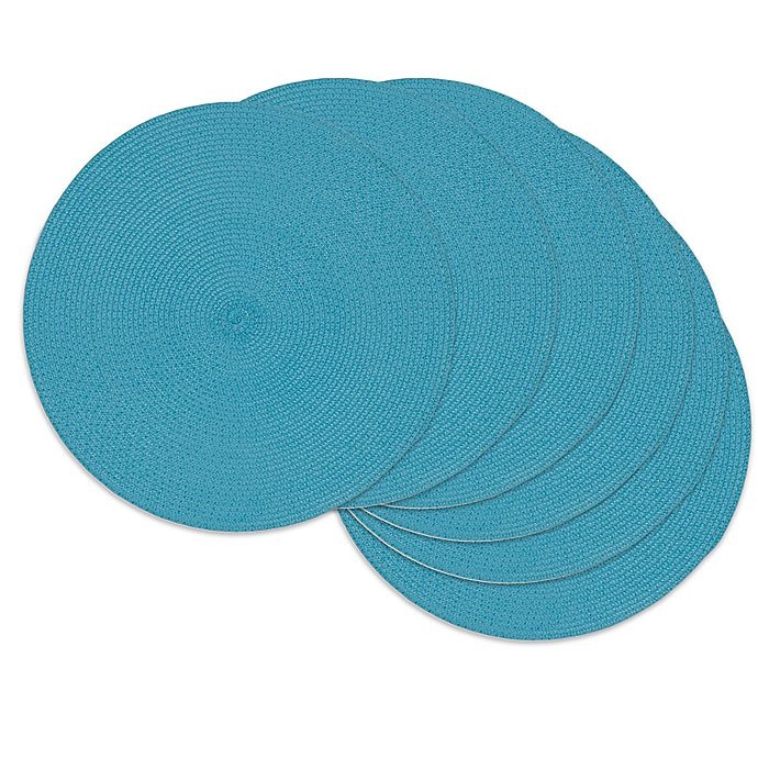 slide 1 of 1, Design Imports Round Woven Placemats - Aqua, 6 ct