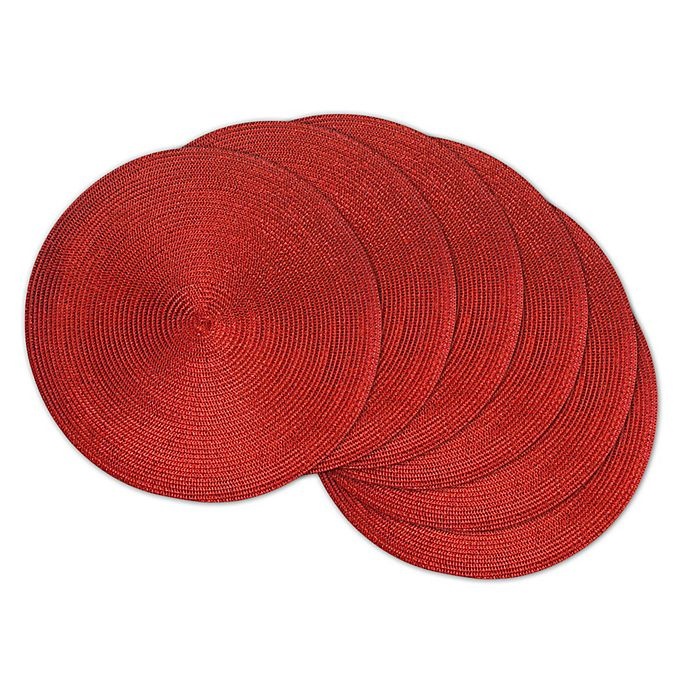 slide 1 of 1, Design Imports Round Woven Metallic Placemats - Red, 6 ct