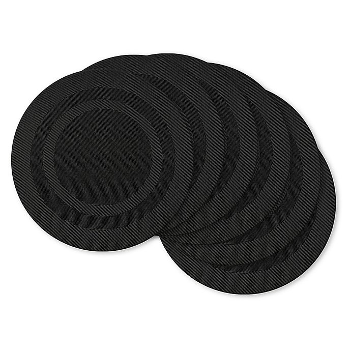 slide 1 of 1, Design Imports Double Bordered Round Placemats - Black, 6 ct