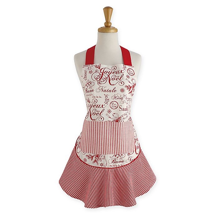 slide 1 of 3, Design Imports Vintage-Style Christmas Ruffle Apron - Red, 1 ct