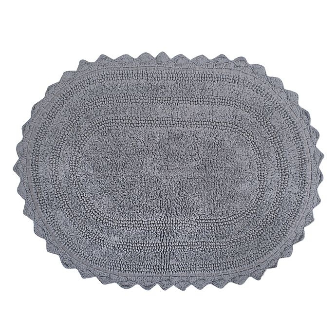 slide 1 of 3, Design Imports Reversible Crochet Round Bath Mat - Cameo Grey, 17 in x 24 in