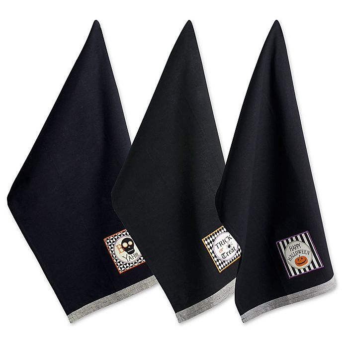 slide 2 of 10, DII All Hallows Eve" Halloween Kitchen Towels - Black", 3 ct