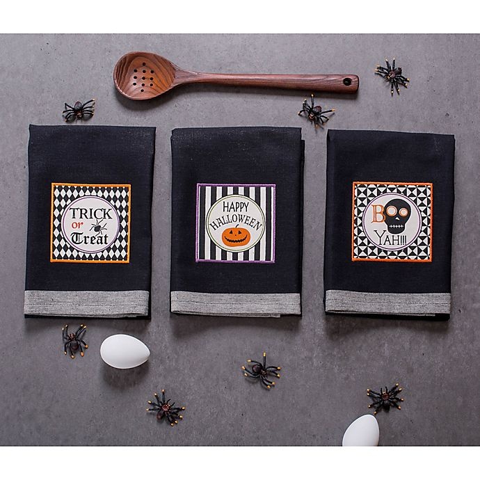 slide 9 of 10, DII All Hallows Eve" Halloween Kitchen Towels - Black", 3 ct