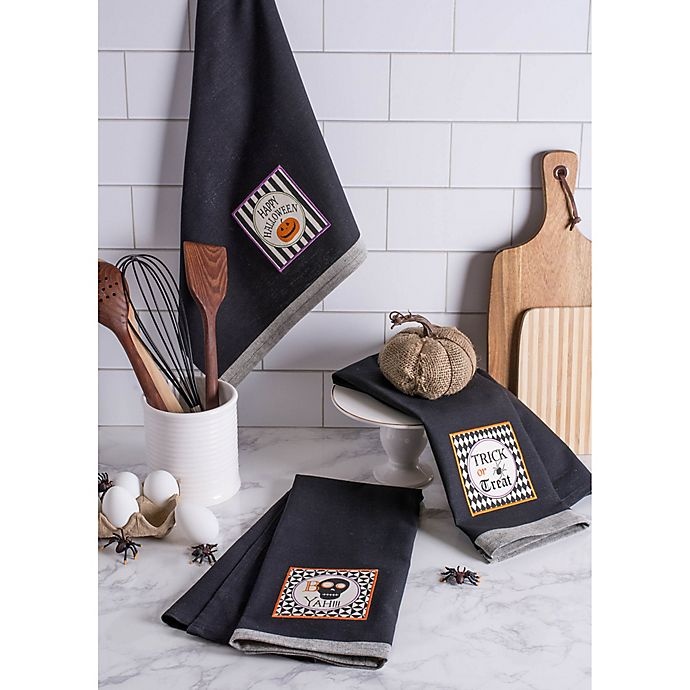 slide 10 of 10, DII All Hallows Eve" Halloween Kitchen Towels - Black", 3 ct