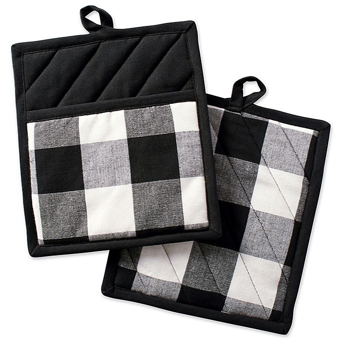 slide 1 of 4, Design Imports Buffalo Check Pot Holders - Black, 2 ct