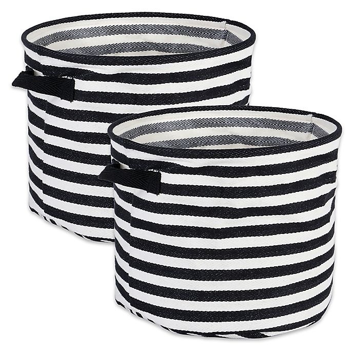 slide 1 of 6, Design Imports Collapsible Fabric Striped Large Round Storage Bins - Black, 2 ct